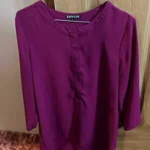 Express banded collar 1/2 zip‎ 3/4 sleeve Tunic Fuschia pink